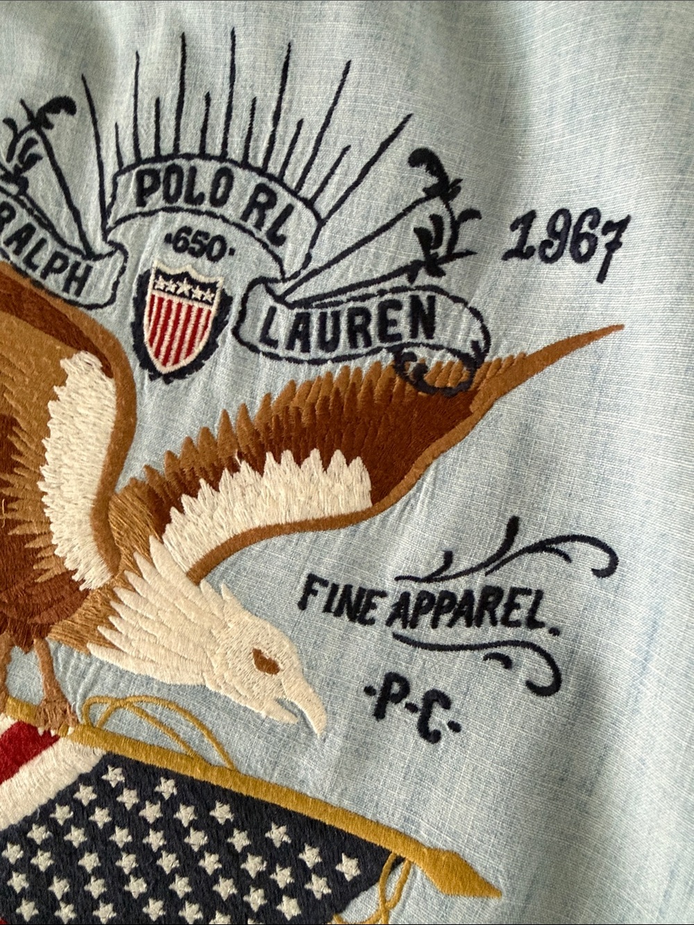 Vintage Polo Ralph Lauren Home Of The Brave Denim Shirt Embroidered Large Unisex - Picture 7 of 16